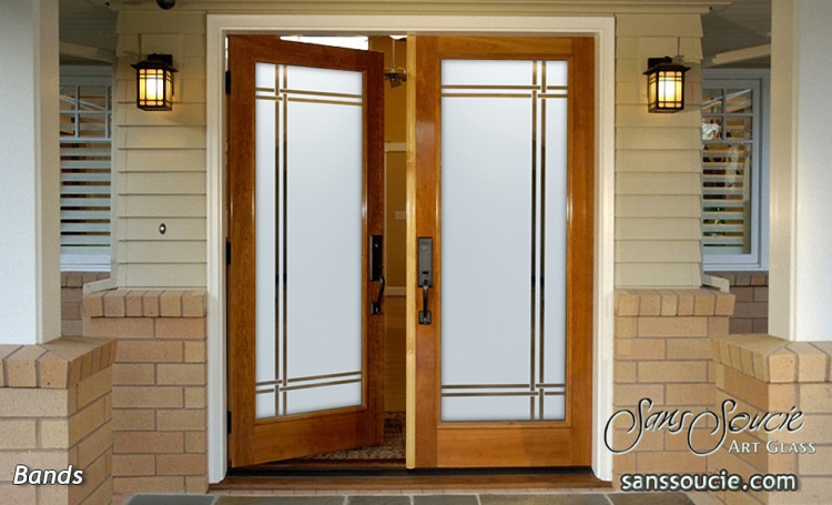 glass entry doors etched contemporary bands