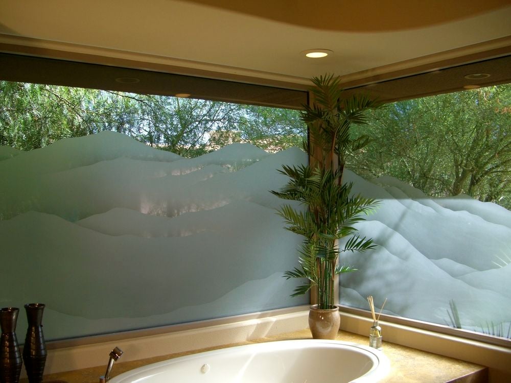 Etched Glass Windows Frosted Glass Western Style Landscape Mountains Shaded Sans Soucie