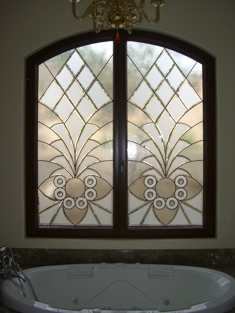 Etched Glass Windows Stained Glass Traditional Decor Arabesque Bevels II Tub Windows Sans Soucie
