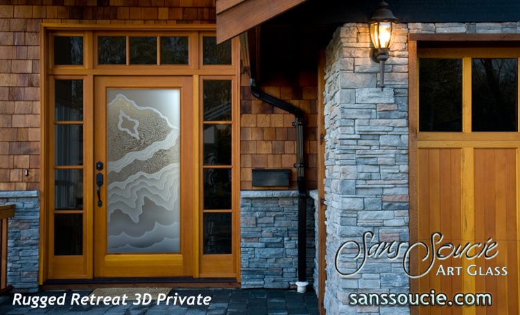 Glass Front Doors Etched Glass Rustic Style Mountain Design Rugged Retreat I 3D Private Sans Soucie