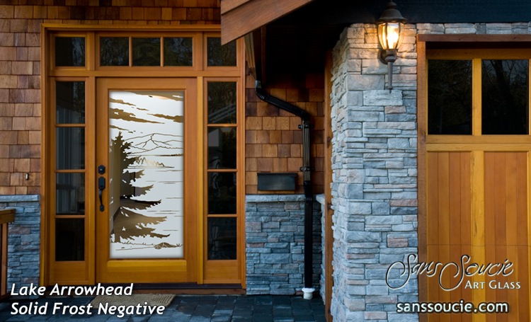 Front Glass Doors Etched Glass Rustic Decor Forrest Trees Mountains