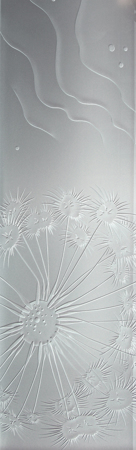 Interior Glass Insert featuring Frosted Glass Design Etched Glass by Sans Soucie Art Glass with Custom Oceanic Design Fan Coral Ripples