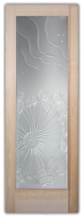Interior Door featuring Frosted Glass Design Etched Glass by Sans Soucie Art Glass with Custom Oceanic Design Fan Coral Ripples