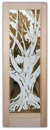 Front Door with a sandblast Frosted Glass Tree Design Custom-Designed Decorative Etched Glass