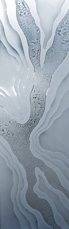 Door Glass Insert showcasing a Frosted Glass Abstract Design with Sandblast Etched Glass Art by Sans Soucie Abstract Liquid Design