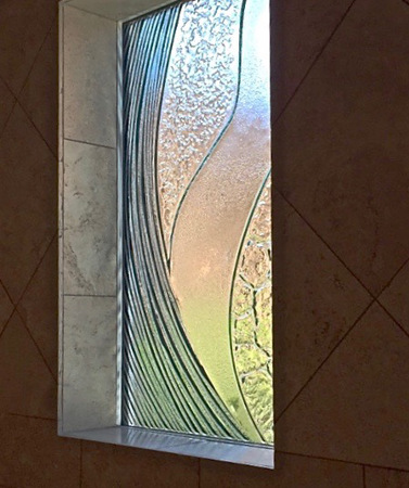Window with a Frosted Glass High Tide - Cast Glass Blue Segment CGI 033 Exterior Patterns Design for Semi-Private by Sans Soucie Art Glass