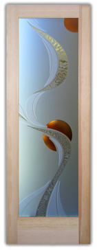 Handmade Sandblasted Frosted Glass Front Door for Semi-Private Featuring a Geometric Design Ribbon Reflection Moons by Sans Soucie