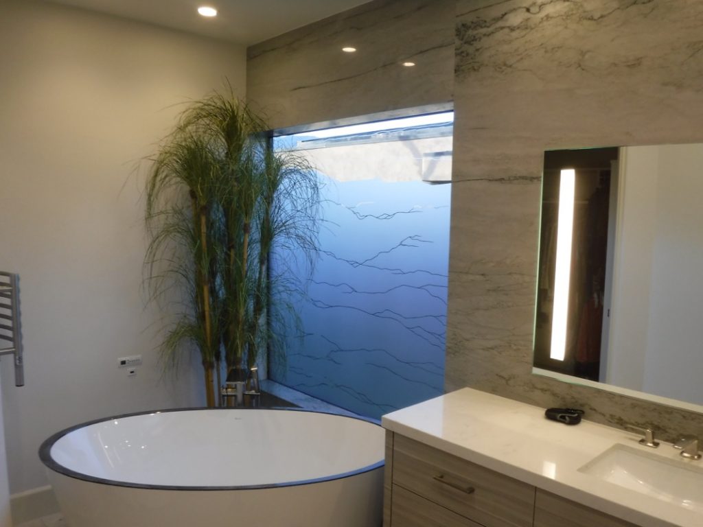 Etched glass window.
