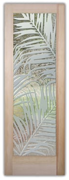 Handmade Sandblasted Frosted Glass Interior Door for Semi-Private Featuring a Tropical Design Fern Leaves by Sans Soucie
