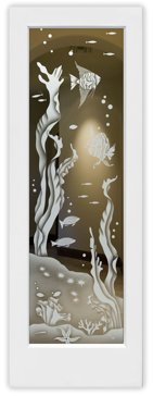 Handmade Sandblasted Frosted Glass Front Door for Semi-Private Featuring a Oceanic Design Aquarium Fish by Sans Soucie