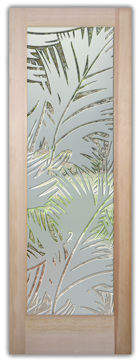 Handmade Sandblasted Frosted Glass Interior Door for Semi-Private Featuring a Tropical Design Fronds by Sans Soucie