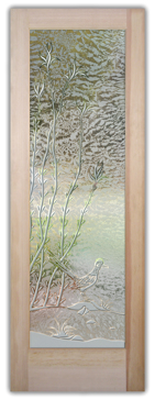 Semi-Private Interior Door with Sandblast Etched Glass Art by Sans Soucie Featuring Ocotillo Roadrunner Desert Design