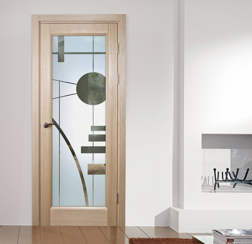 Interval Semi-Private 1D Negative Frosted Glass Finish Interior Glass Doors Pre-hung Slab Doors Modern Style Sans Soucie