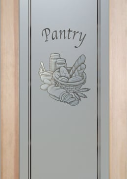 Art Glass Pantry Door Featuring Sandblast Frosted Glass by Sans Soucie for Semi-Private with Country Farmhouse Bread Basket Design