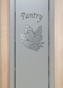 Art Glass Pantry Door Featuring Sandblast Frosted Glass by Sans Soucie for Semi-Private with Country Farmhouse Bread Basket Design