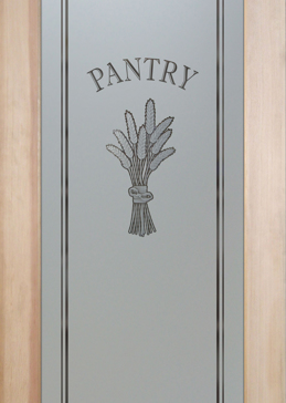 Semi-Private Pantry Door with Sandblast Etched Glass Art by Sans Soucie Featuring Bundled Wheat Petite Country Farmhouse Design