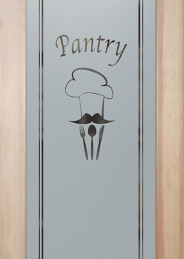 Art Glass Pantry Door Featuring Sandblast Frosted Glass by Sans Soucie for Semi-Private with Italian Chef Chefs Hat Design