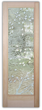 Semi-Private Front Door with Sandblast Etched Glass Art by Sans Soucie Featuring Cherry Tree Asian Design