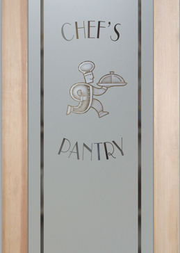 Handmade Sandblasted Frosted Glass Pantry Door for Semi-Private Featuring a Italian Chef Design Chop Chop Chef by Sans Soucie