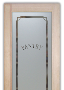 Art Glass Pantry Door Featuring Sandblast Frosted Glass by Sans Soucie for Semi-Private with Traditional Concave Corner Pantry Design