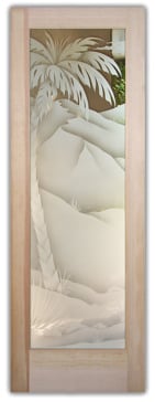 Art Glass Interior Door Featuring Sandblast Frosted Glass by Sans Soucie for Semi-Private with Palm Trees Date Palm Single High Mountains Design