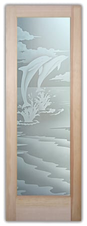 Front Door with a sandblast Frosted Glass Oceanic Design Custom-Designed Decorative Etched Glass