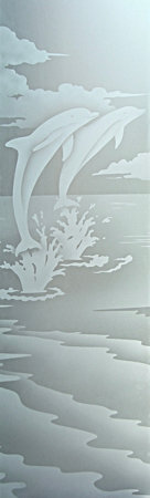 Door Glass Insert with a sandblast Frosted Glass Oceanic Design Custom-Designed Decorative Etched Glass
