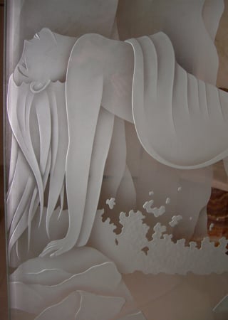 Shower Enclosure with Frosted Glass Portraitures Ecstasy Design by Sans Soucie