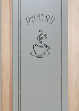 Handmade Sandblasted Frosted Glass Pantry Door for Semi-Private Featuring a Whimsical Design Espresso by Sans Soucie