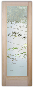 Handmade Sandblasted Frosted Glass Interior Door for Semi-Private Featuring a Western Design Galloping in the Vistas by Sans Soucie