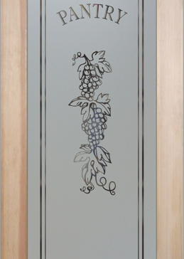 Semi-Private Pantry Door with Sandblast Etched Glass Art by Sans Soucie Featuring Grapes Strand	 Grapes & Ivy Design