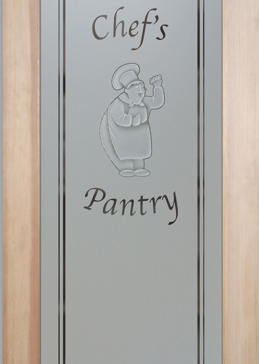 Custom-Designed Decorative Pantry Door with Sandblast Etched Glass by Sans Soucie Art Glass Handcrafted by Glass Artists
