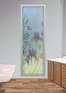 Window with Frosted Glass Floral Iris Poppy Design by Sans Soucie