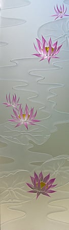 Door Glass Insert featuring a Frosted Glass Floral Design Sandblast Etched Glass Lily Pads & Lotus Design by Sans Soucie