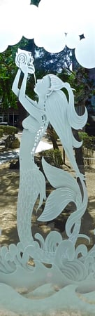 Door Glass Insert with Frosted Glass Oceanic Mermaid Design by Sans Soucie