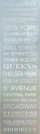 Door Glass Insert with a Frosted Glass NYC Sayings Design for Private by Sans Soucie Art Glass