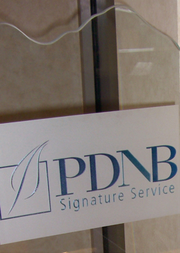 Semi-Private Sculpture with Sandblast Etched Glass Art by Sans Soucie Featuring Palm Desert National Bank (similar look) Logos Design