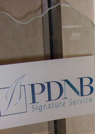 Sculpture showcasing a Frosted Glass Logos Design with Sandblast Etched Glass Art by Sans Soucie Palm Desert National Bank (similar look) Design