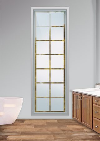 Window featuring Frosted Glass Design Etched Glass by Sans Soucie Art Glass with Custom Geometric Design Panes