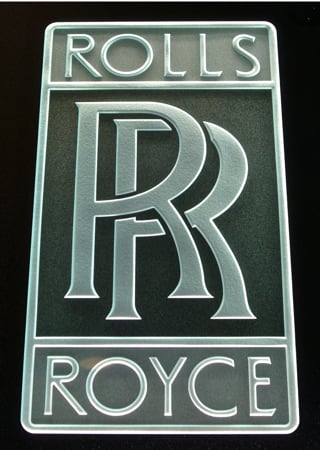 Glass Sign featuring a Frosted Glass Logos Design Sandblast Etched Glass Rolls Royce (similar look) Design by Sans Soucie
