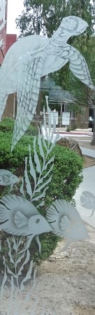 Door Glass Insert with a sandblast Frosted Glass Oceanic Design Custom-Designed Decorative Etched Glass