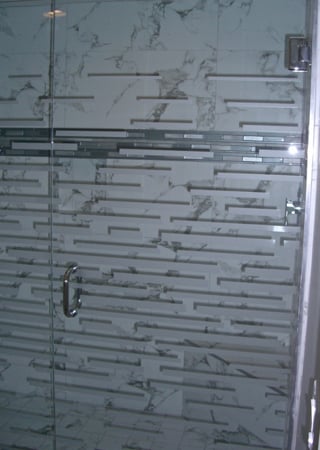 Shower Enclosure with Frosted Glass Geometric Strips Expanded Design by Sans Soucie