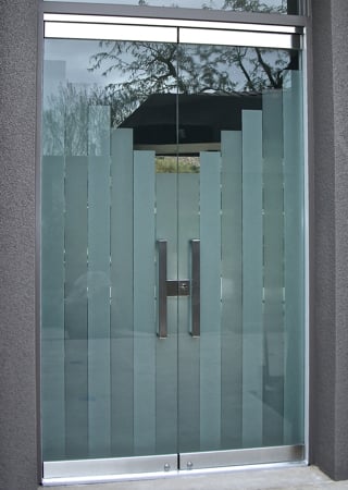 All Glass Front Door with Frosted Glass Geometric Towers Design by Sans Soucie