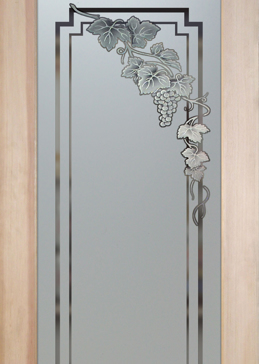 Handcrafted Etched Glass Pantry Door by Sans Soucie Art Glass with Custom Grapes & Ivy Design Called Vineyard Grapes Cascade Creating Semi-Private