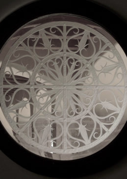 Handcrafted Etched Glass Window by Sans Soucie Art Glass with Custom Patterns Design Called Ornamental Round  Creating Not Private