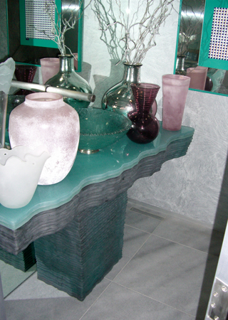 Glass Counter with a sandblast Frosted Glass Abstract Design Custom-Designed Decorative Etched Glass