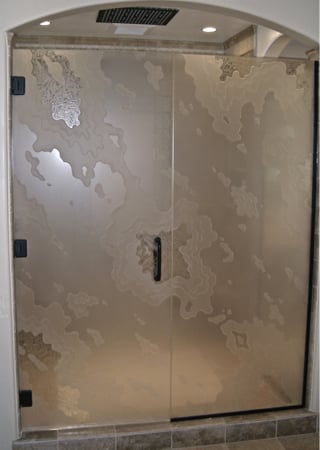 Shower Enclosure with sandblast Frosted Glass Design Art Glass Featuring Sandblast Etched Glass by Sans Soucie