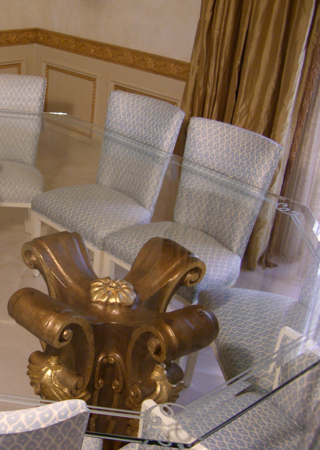 Glass Dining Table with sandblast Frosted Glass Design Art Glass Featuring Sandblast Etched Glass by Sans Soucie