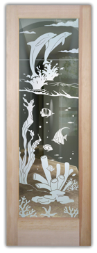 Handcrafted Etched Glass Front Door by Sans Soucie Art Glass with Custom Oceanic Design Called Aquarium Dolphins Creating Not Private