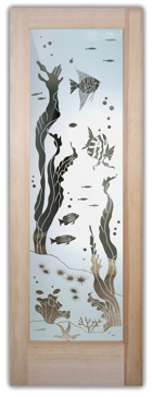 Handmade Sandblasted Frosted Glass Front Door for Semi-Private Featuring a Oceanic Design Aquarium Fish by Sans Soucie